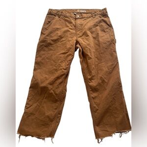 Carhartt Relaxed Fit Brown Duck Canvas Pants 38x25 – Cropped Raw Hem Workwear